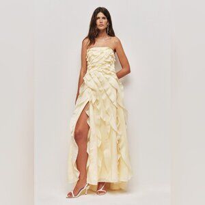 AJE. Allairie strapless ruffled shirred faille gown